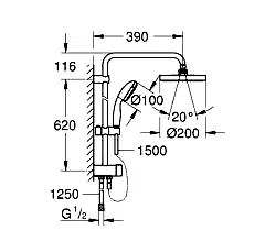 27389002-Tempesta System 200 Duvar bağlantılı, divertörlü duş sistemi